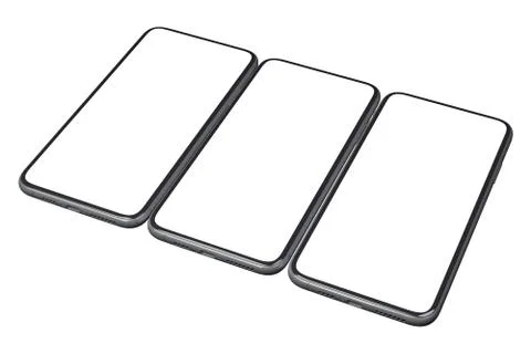 Three smartphones with white screen in same plane Stock Illustration