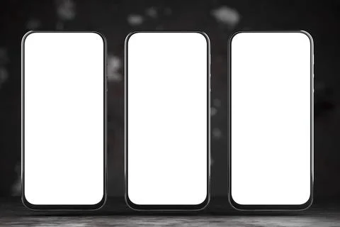 Three smartphones with a white screen. Smartphone mockup for your design. 3d Stock Illustration