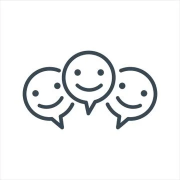 Three Smile faces inside chat bubble sign icon. Happy smiley chat symbol. Stock Stock Illustration
