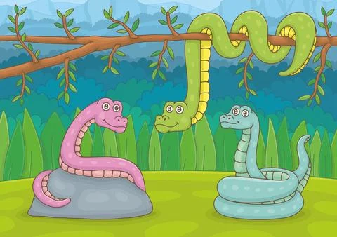 Three Snakes in Nature Stock Illustration