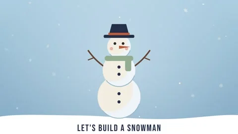 Three snowballs dropping and stacking into a cheerful figure under a Lets Build Vídeos de archivo 348702731