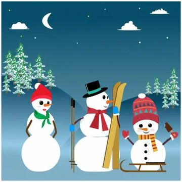 Three snowmen Stock Illustration