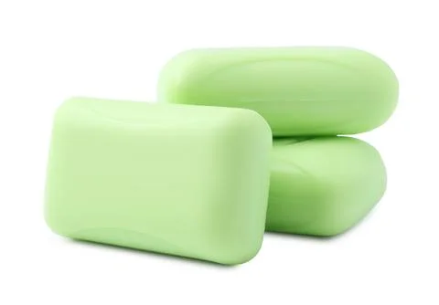 Three soap bars isolated on white. Personal hygiene Stock Photos