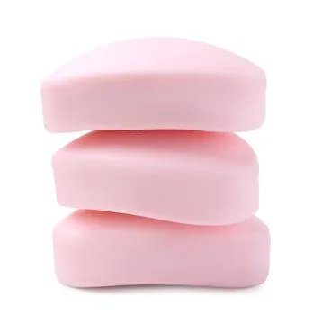 Three soap bars isolated on white. Personal hygiene 스톡 사진