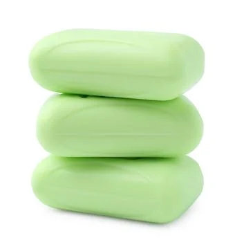 Three soap bars isolated on white. Personal hygiene 스톡 사진