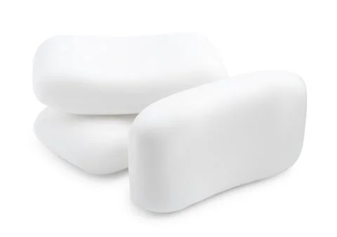 Three soap bars isolated on white. Personal hygiene Stockfoto's