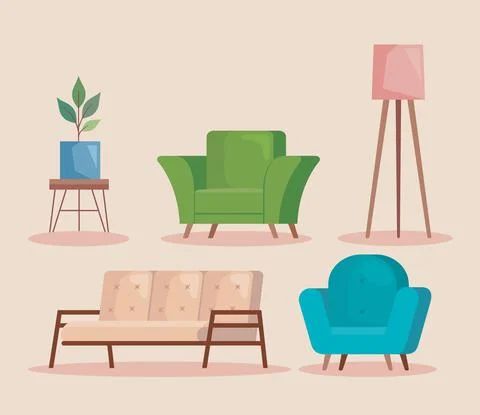 Three sofas and furniture Stockillustratie