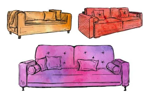 Three sofas isolated on white background.Vector illustration Stock Illustration