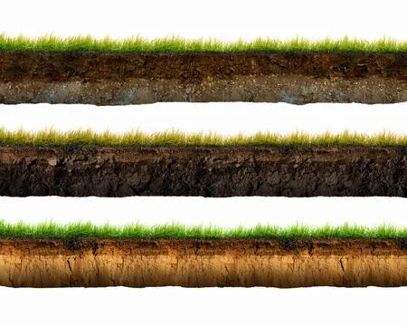 Three soil cut and grass isolated. 3d illustration Stock Illustration