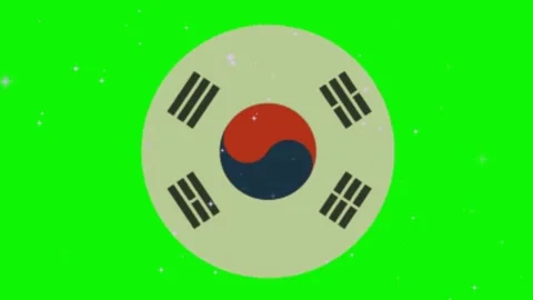Three south korean circular flag emblems floating against a vibrant green Stock-Footage 346121698