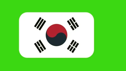 Three south korean flags displayed uniformly against bright green background Stock Footage 346121689