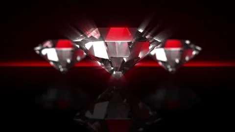 Three Sparkling Diamonds Over Red Background - Seamless Loop Video stock 148258576