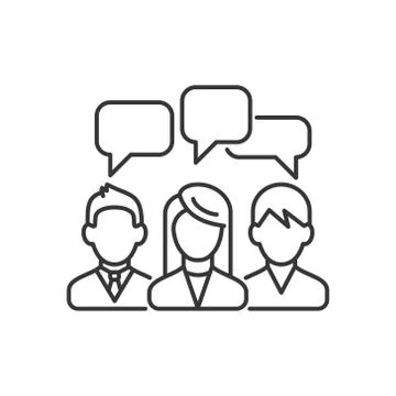 Three Speaking People with Chat Bubbles under Head Icon. Vector Stock Illustration