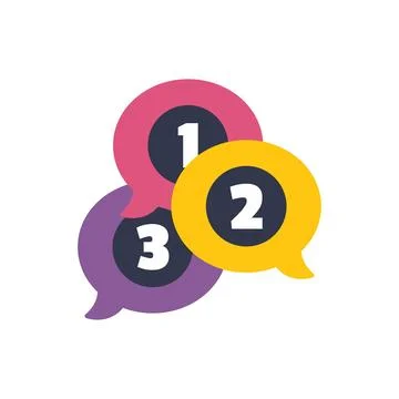 Three speech bubbles showing numbers one two three representing data driven.. Stock Illustration