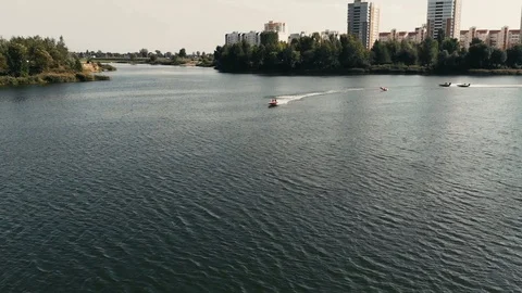 Three speed boat on the lake Stock Footage 100265925