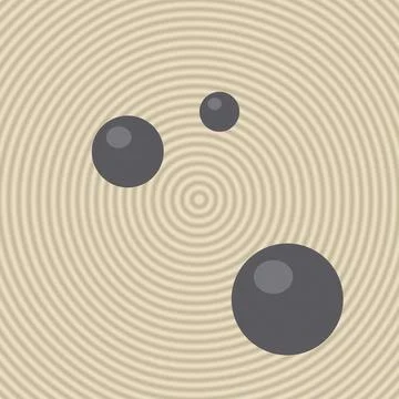 Three spheres creating ripple waves on water surface Stock Illustration