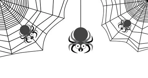 Three spiders and two spider webs as background Stock Illustration