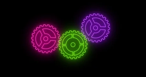 Three spinning bright glowing neon gears Stock Footage 120041990