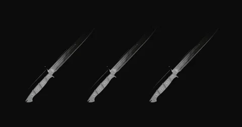 Three Spinning knives against black background Stock Footage 255687593