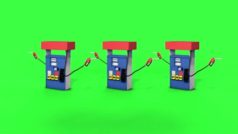 Three Spinning Looping Gas Pump Machines on Green Stock Footage 202141274