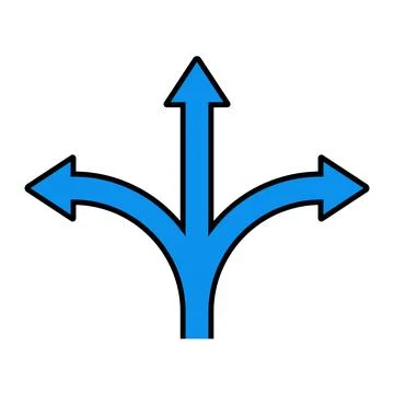 Three split arrows icon in line and fill style. Branching arrow. Stock Illustration