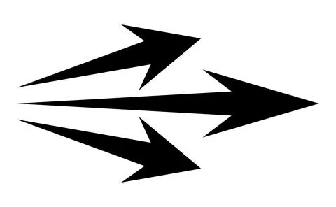 Three splitting arrows graphic, Triple pointer path symbol, Dynamic divergent Stock Illustration