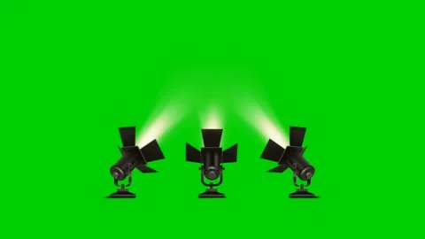 Three Spotlights Beaming Light on Green Screen Studio Background. Stockbeeldmateriaal 332552130