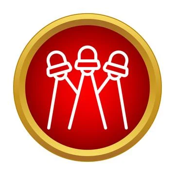 Three spotlights illuminating stage performance red circle icon Illustrazione stock