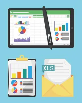 Three spreadsheet documents icons Stock Illustration
