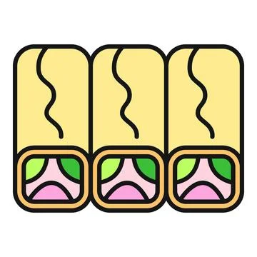 Three spring rolls appetizer asian food icon set Stock Illustration