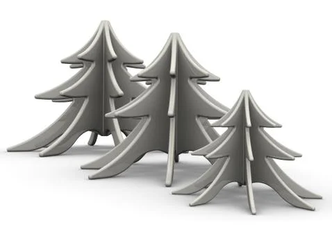 Three spruce trees arranged in a row Ilustração Stock