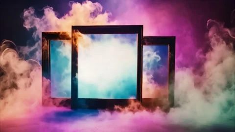 Three square horizontal thick frames around slowly moving dry ice smoke, da.. 動画素材 273954329