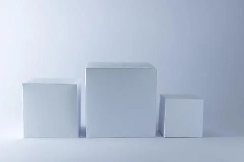 Three square paper boxes mockups on white background, 3D handmade paper box Stock Illustration