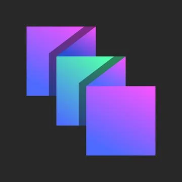 Three squares surfaces logo made of folded paper in colorful gradient, laye.. Stock Illustration