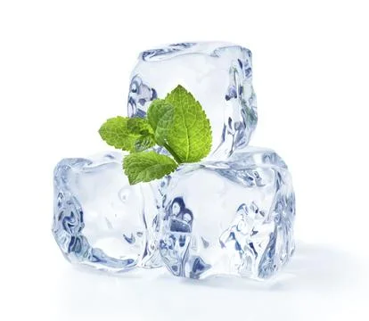 Three Stacked Ice Cubes on White Background Stockfoto's
