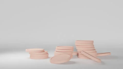 Three stacks of coins fall to the floor and fly apart. Stock-Footage 243250119