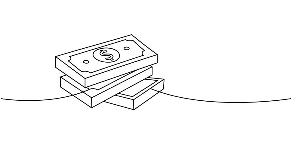 Three stacks of dollar bills one line continuous drawing. Money investment and Stock Illustration