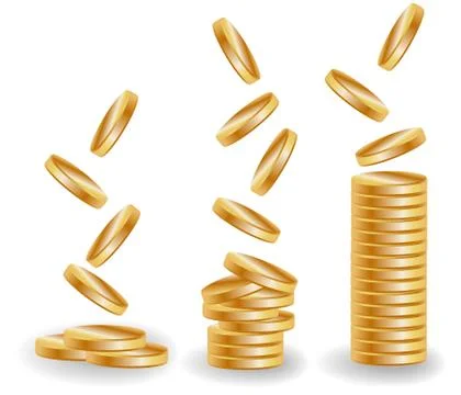 Three stacks of gold coins, an increasing income Stock Illustration