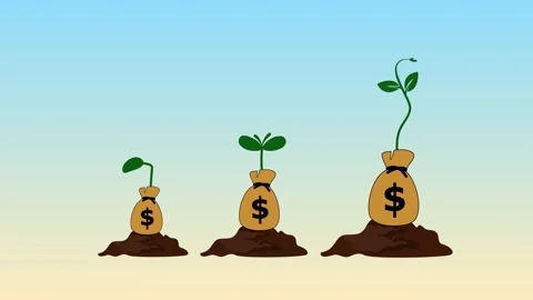 Three-stage money growth with sprouting plants animation Stock Footage 333924517