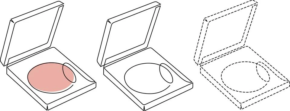 Three stages of a compact makeup container being opened to reveal its inner.. イラスト素材