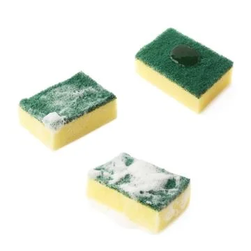 Three stages of kitchen sponge isolated Stock Photos