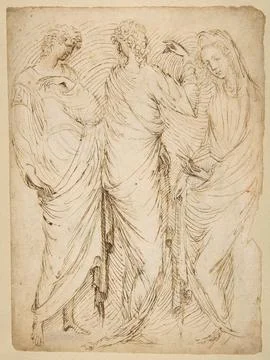 Three Standing Figures (recto); Seated Woman and a Male Hermit in Half-leng.. Foto stock