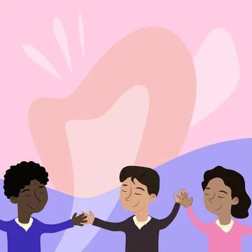 Three Standing People Drawing Holding Hands Showing Team Support And Harmony Stock Illustration