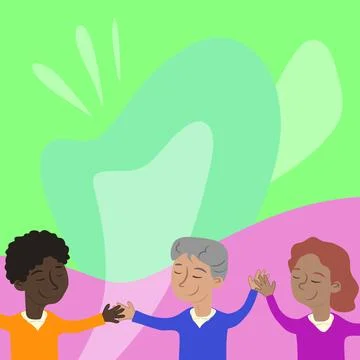 Three Standing People Drawing Holding Hands Showing Team Support And Harmony Stock Illustration