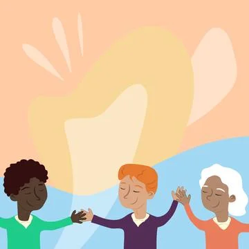 Three Standing People Drawing Holding Hands Showing Team Support And Harmony Stock Illustration