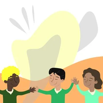Three Standing People Drawing Holding Hands Showing Team Support And Harmony Stock Illustration
