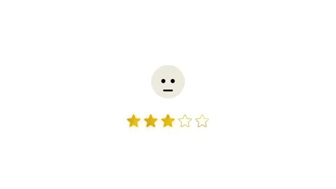 Three star customer review animation, neutral emoji face above yellow rating  Stock Footage 331017558