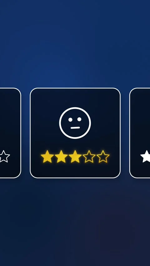 Three-star customer review visualized digitally, reflecting average performan Stockbeeldmateriaal 328320013