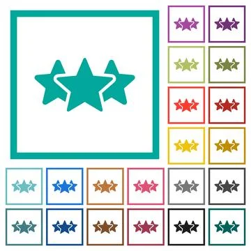 Three star rating solid flat color icons with quadrant frames 스톡 일러스트