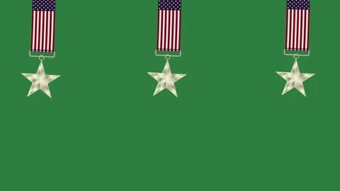 Three stars and an american flag hanging on a green background screen 動画素材 337028896